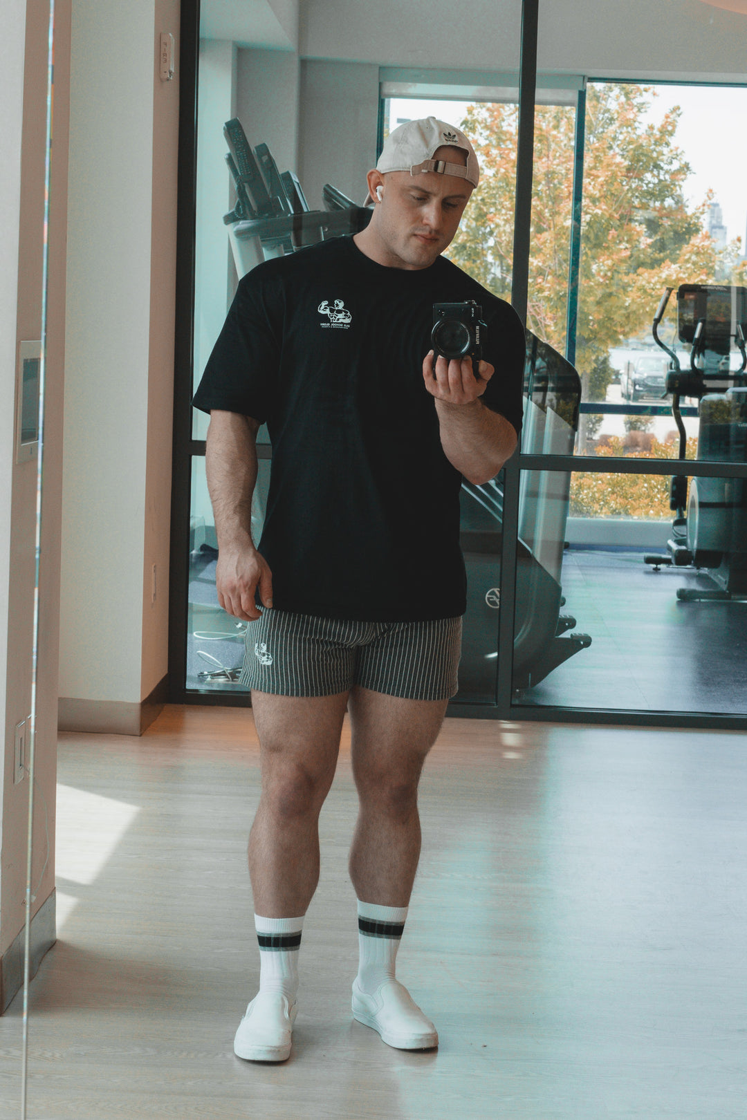 STORM PIN-STRIPED GYM SHORTS