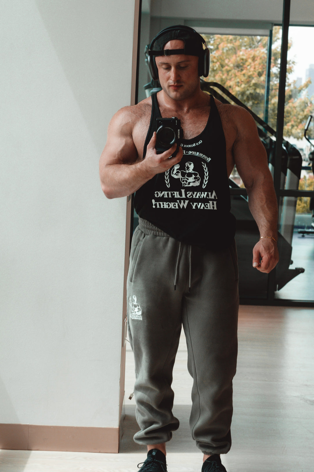 BLACK GYM STRINGER TANK TOP