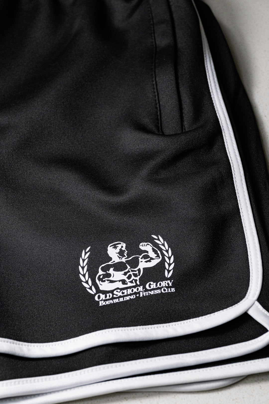BLACK STRIPED GYM SHORTS