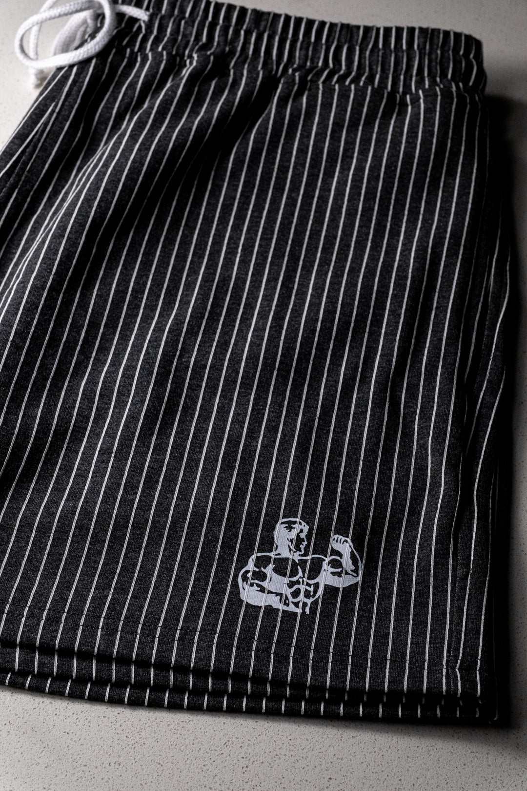 BLACK PIN-STRIPED GYM SHORTS
