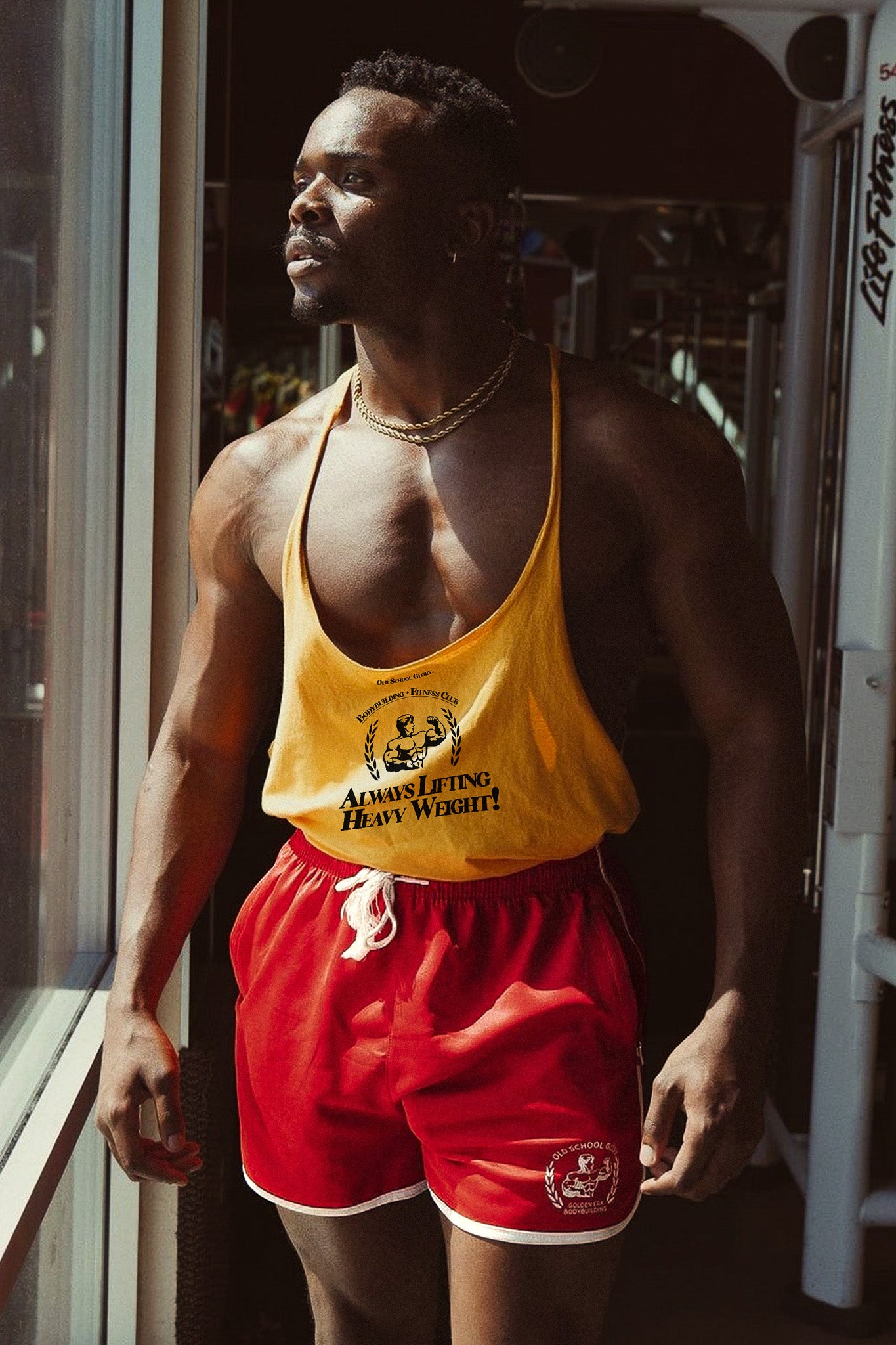 RED STRIPED OLD SCHOOL SHORTS RETRO GYM CLOTHING BUILT FOR YOU. Old School Glory