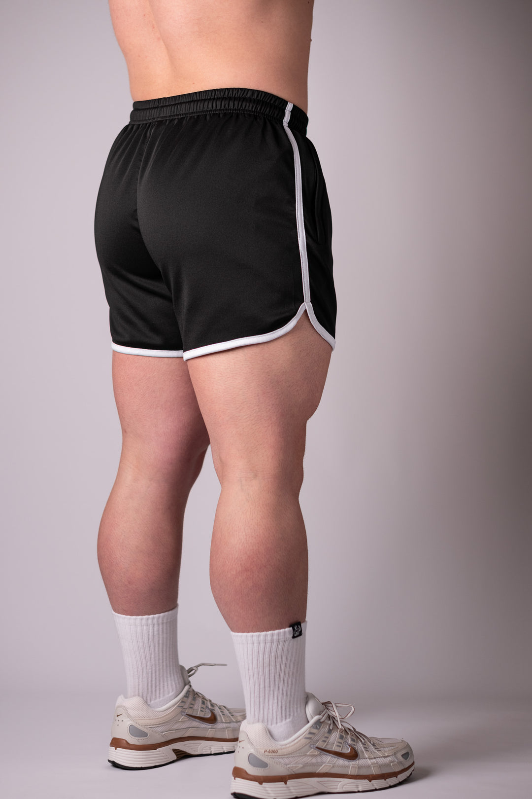 BLACK STRIPED GYM SHORTS