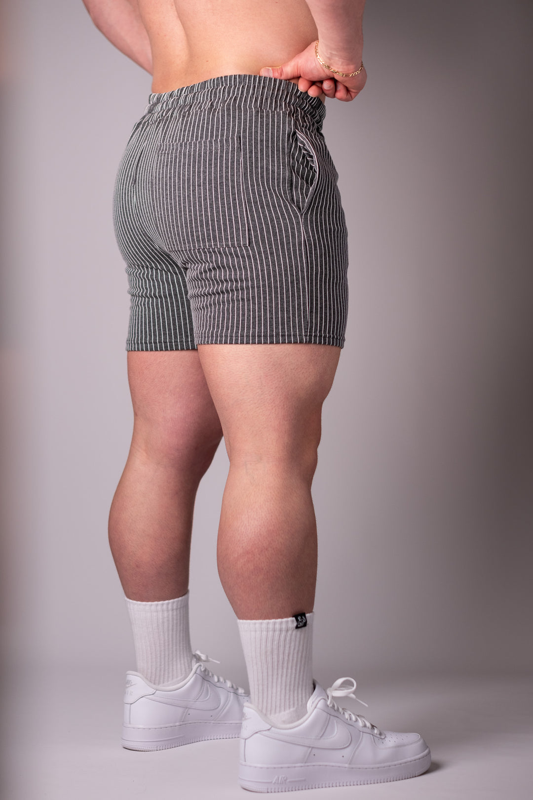 STORM PIN-STRIPED GYM SHORTS