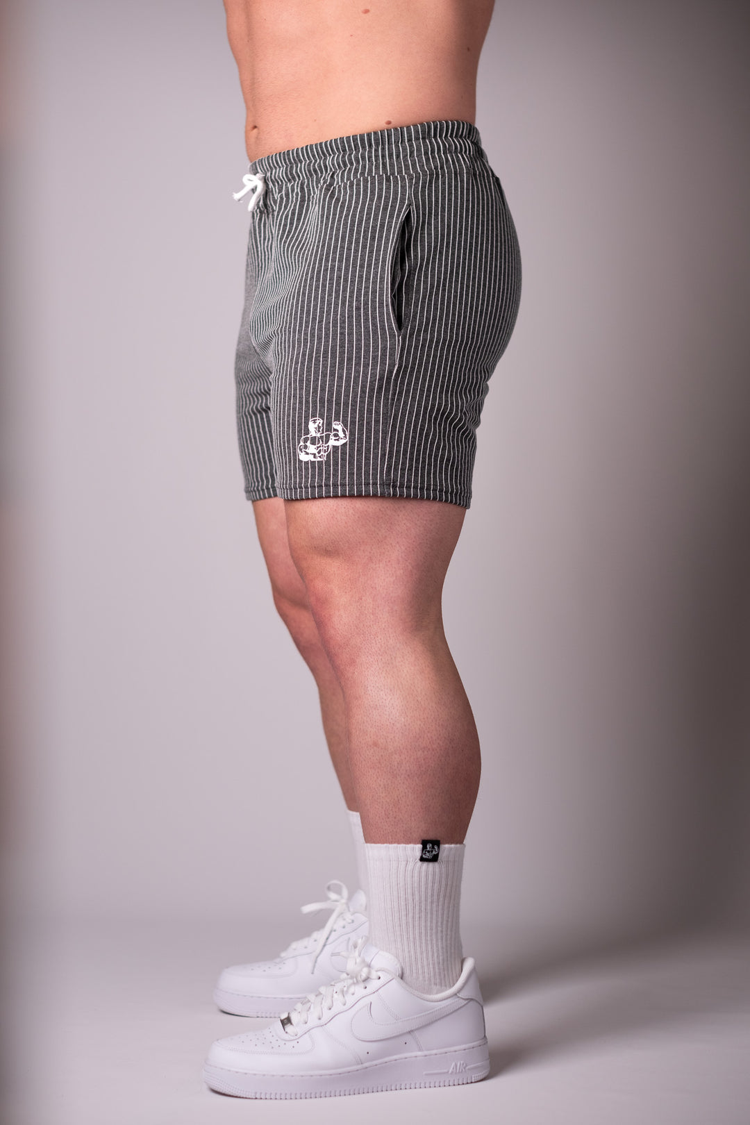 STORM PIN-STRIPED GYM SHORTS