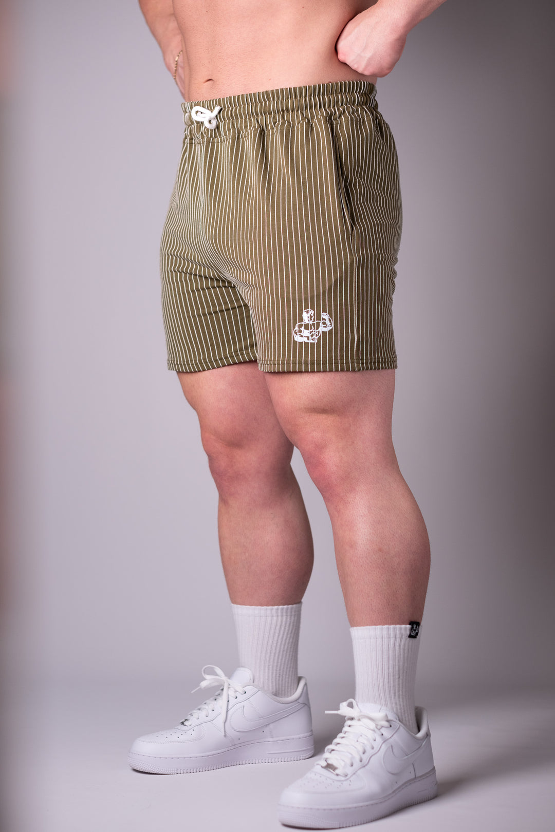 ARMY PIN-STRIPED GYM SHORTS