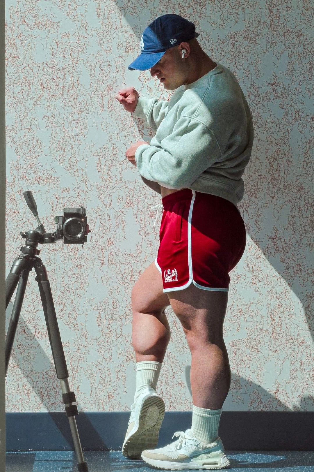 RED STRIPED OLD SCHOOL GYM SHORTS