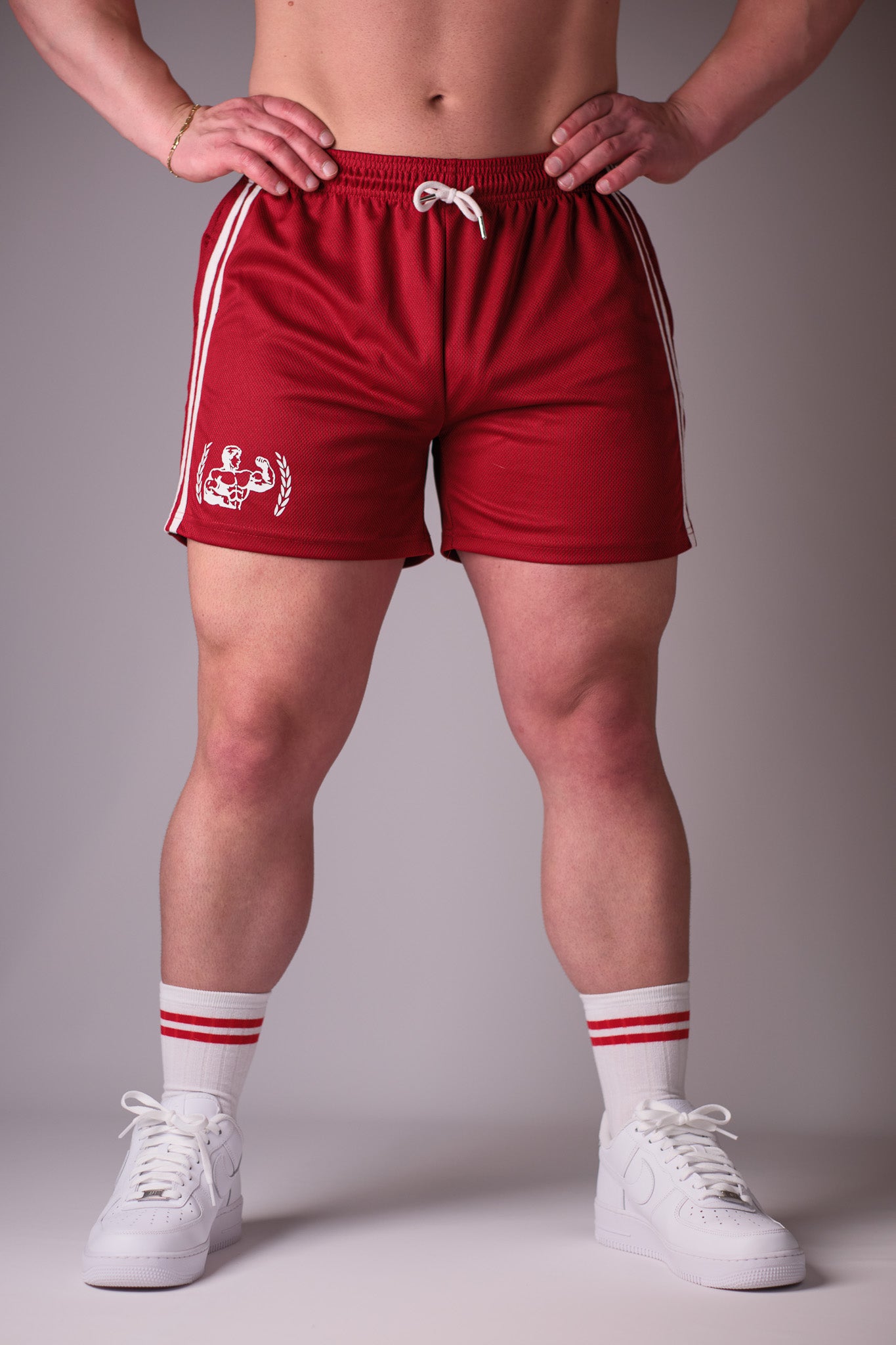 Men's red mesh bodybuilding shorts - Old School Glory PUMP MESH SHORTS