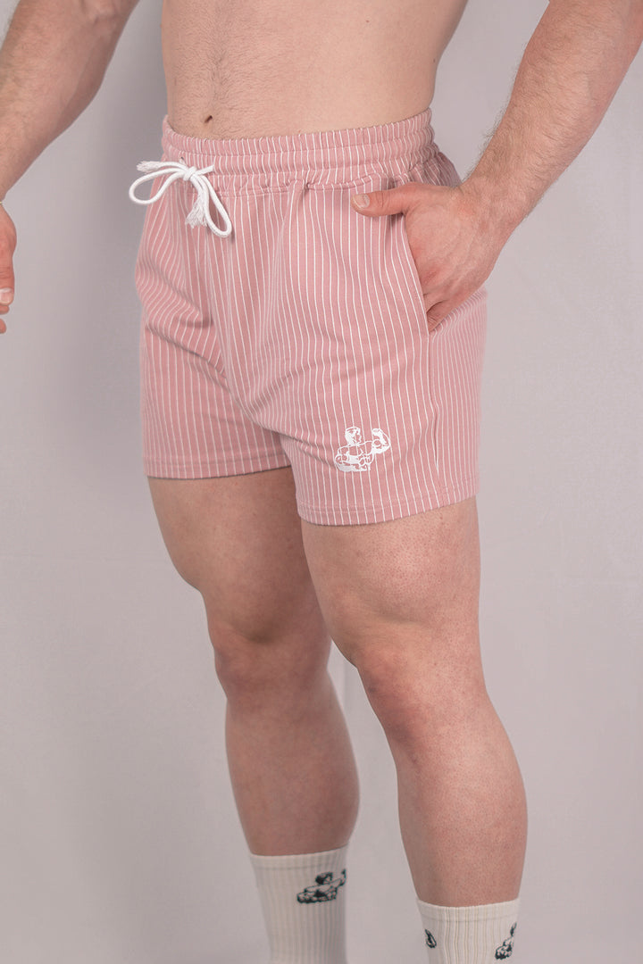 ROSE PIN-STRIPED GYM SHORTS