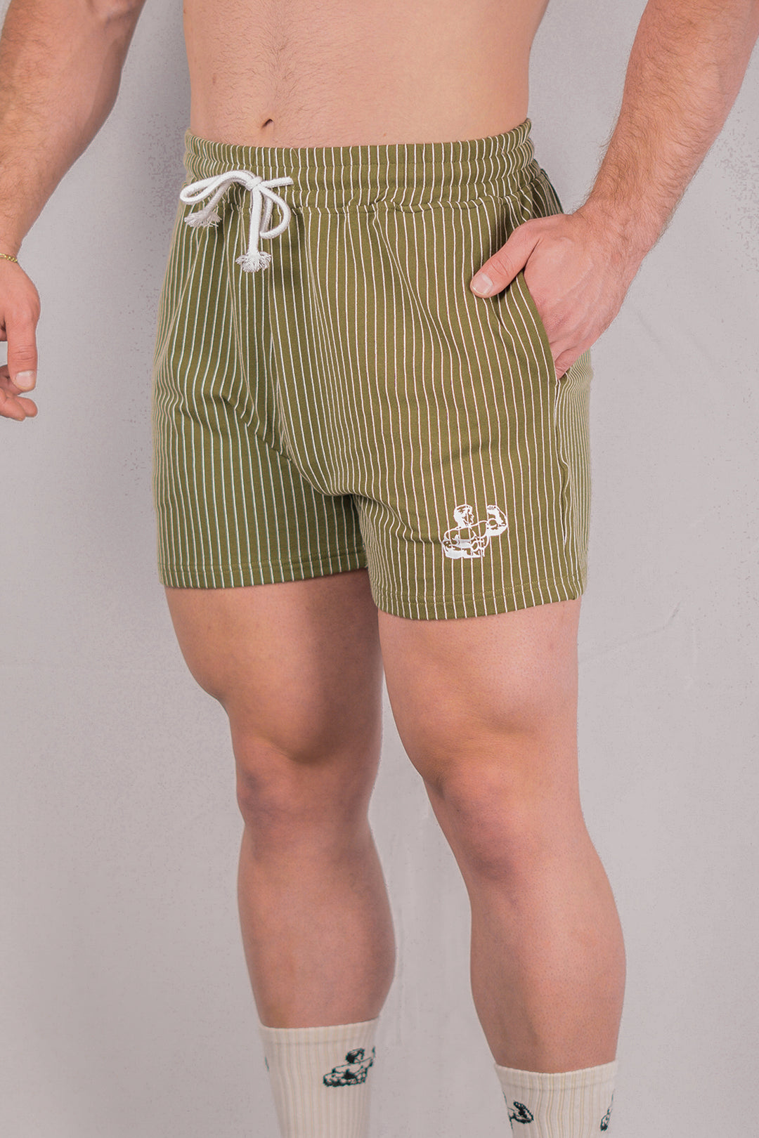 ARMY PIN-STRIPED GYM SHORTS