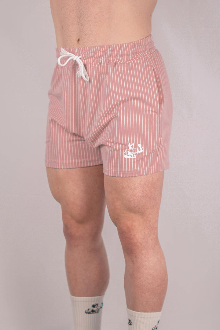 ROSE PIN-STRIPED GYM SHORTS