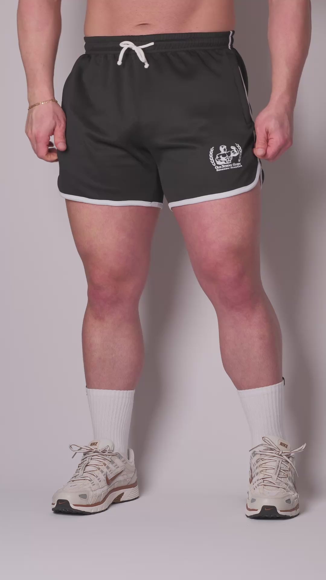 RED STRIPED OLD SCHOOL GYM SHORTS