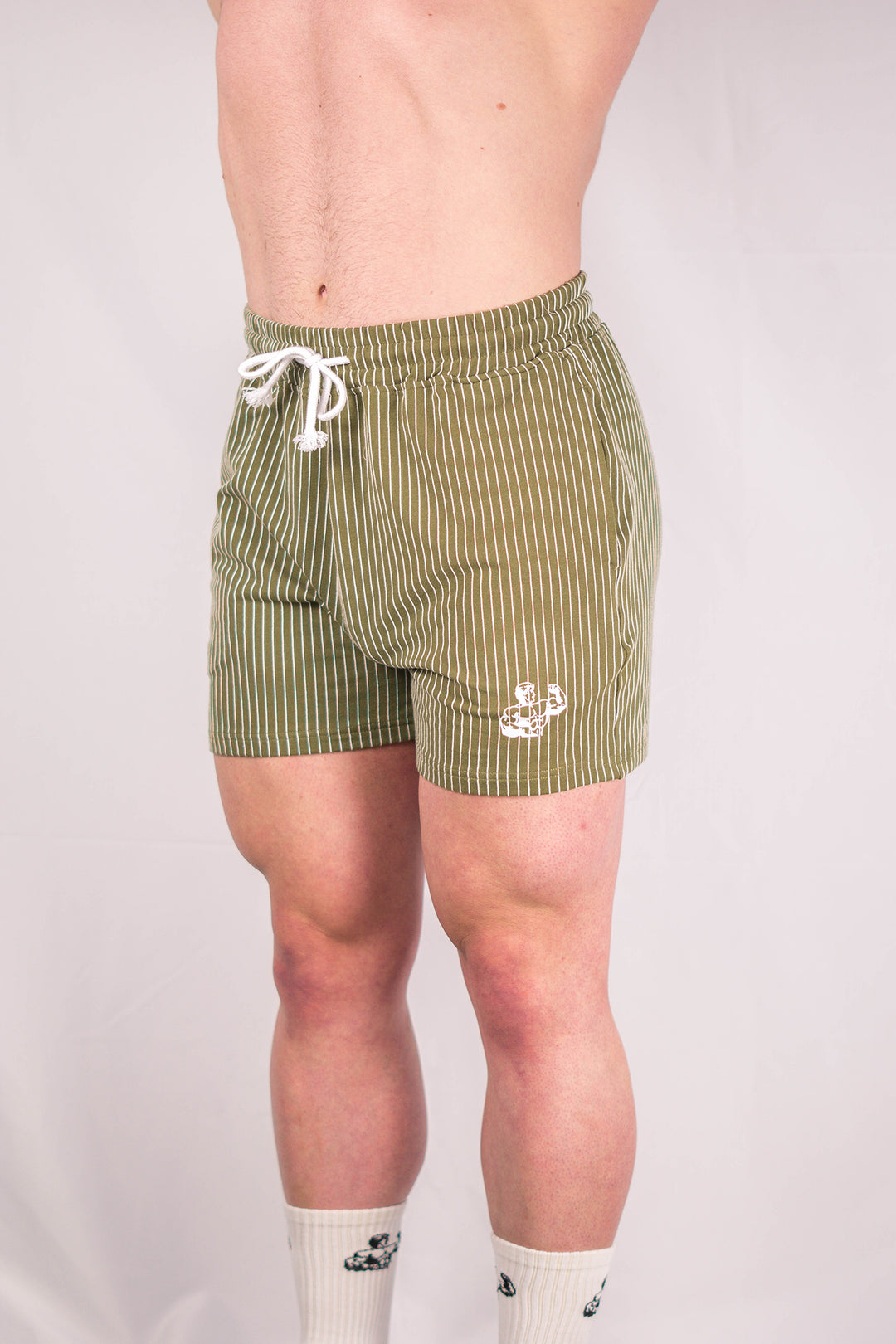 OLIVE PIN-STRIPED SHORTS